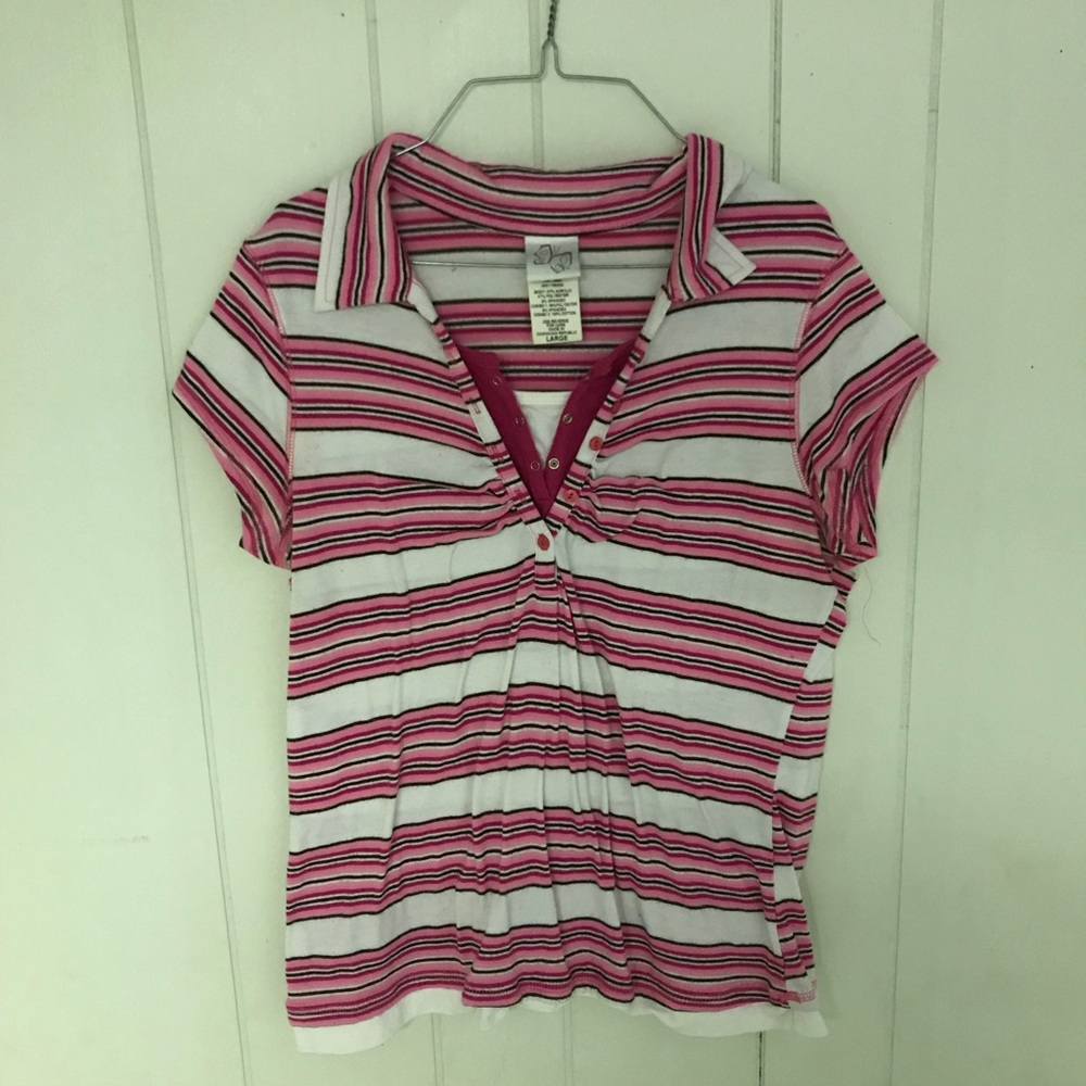Pink striped polo shirt